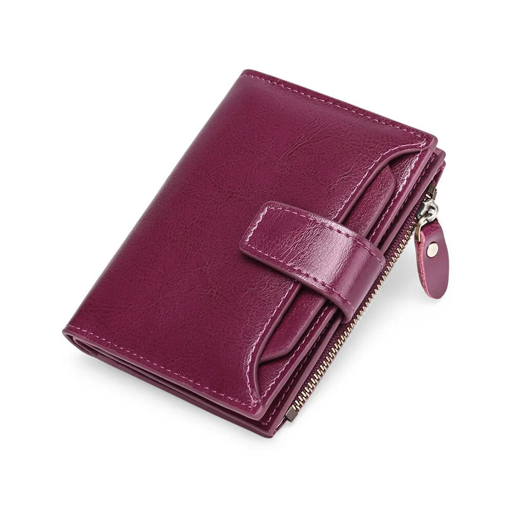 (Dark Purple) 2024 New Short Women Wallets Genuine Leather Zipper Coin Pocket Women Purse Name Engraved Quality Card Holder Kpop Female Wallet