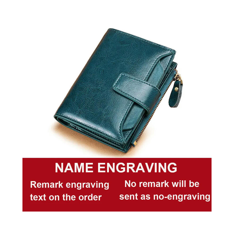 (Peacock Blue Name) 2024 New Short Women Wallets Genuine Leather Zipper Coin Pocket Women Purse Name Engraved Quality Card Holder Kpop Female Wallet