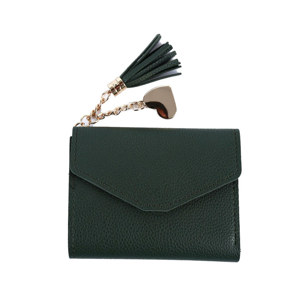 (Dark Green) Short Tassel Wallet Women Purse Female Mini Wallets New 2024 Students Lovely Purse Fashion Girl Lady Small Wallet