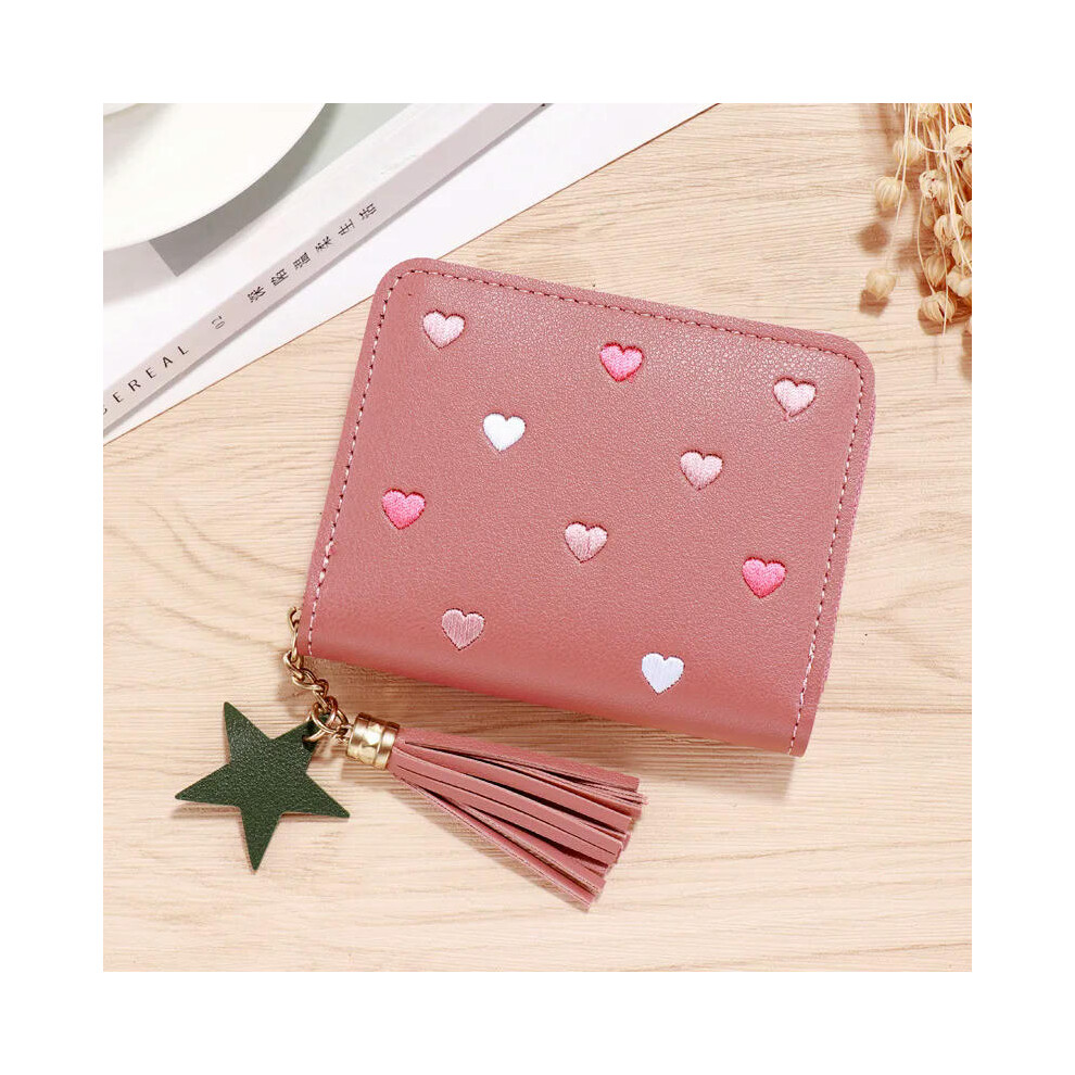 (Dark Pink) 2024 Women Small Wallet Ladies Mini Tassel Wallet Cute Girl Short Zipper Lovely Pu Leather Coin Purse Female Hand Wallet Cartera