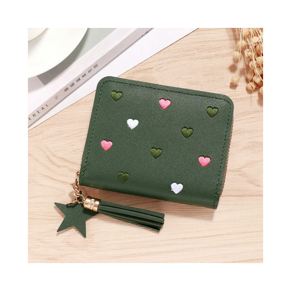 (Green) 2024 Women Small Wallet Ladies Mini Tassel Wallet Cute Girl Short Zipper Lovely Pu Leather Coin Purse Female Hand Wallet Cartera