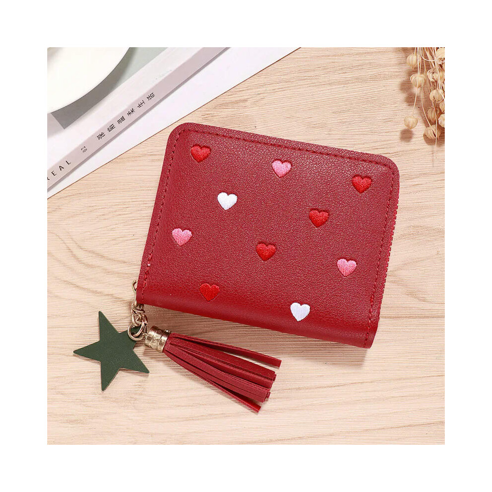 (Red) 2024 Women Small Wallet Ladies Mini Tassel Wallet Cute Girl Short Zipper Lovely Pu Leather Coin Purse Female Hand Wallet Cartera