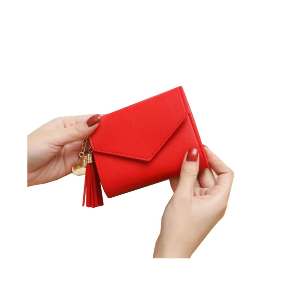 (Red) Short Tassel Wallet Women Purse Female Mini Wallets New 2024 Students Lovely Purse Fashion Girl Lady Small Wallet