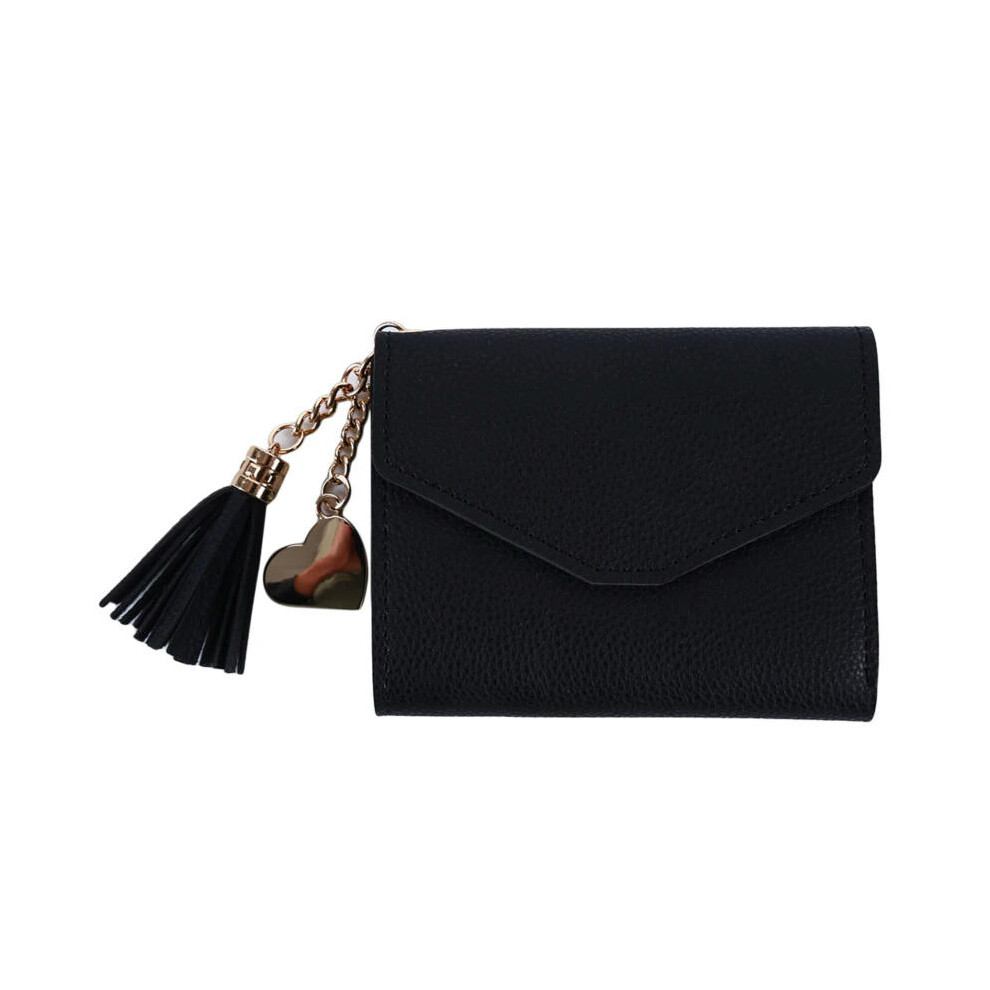 (Black) Short Tassel Wallet Women Purse Female Mini Wallets New 2024 Students Lovely Purse Fashion Girl Lady Small Wallet