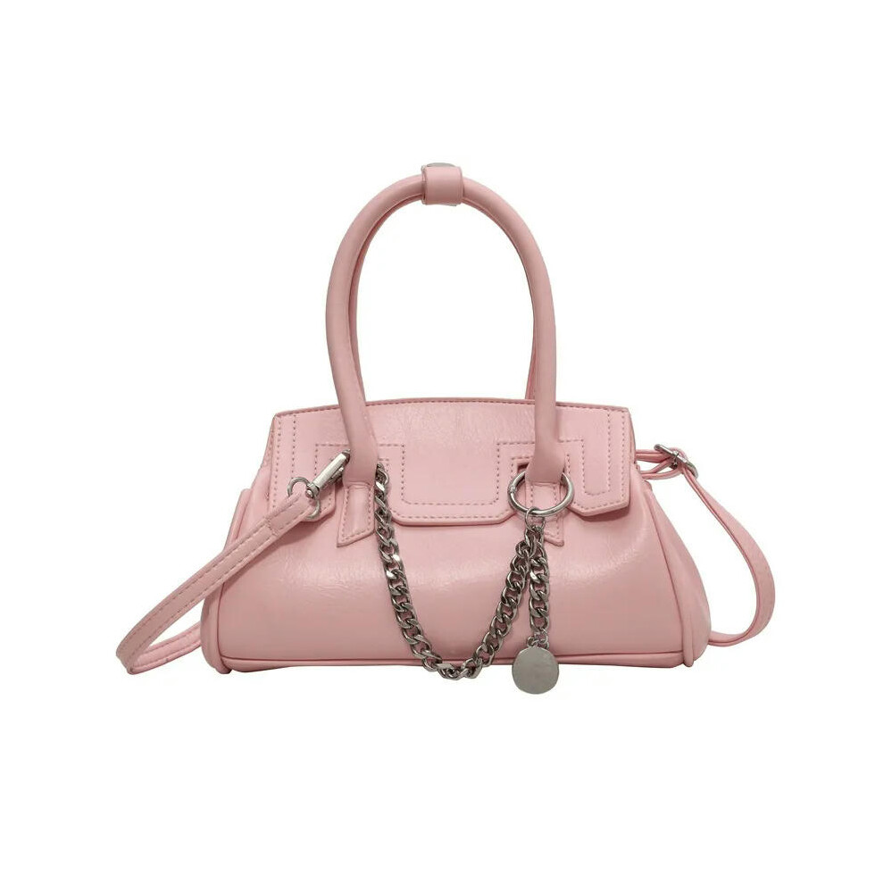 (Pink) 2024 New Soft Handle Women's Handbag Leather Women's Versatile Small Crossbody Bag Fashion Shoulder Bag Women's Chain Handbag