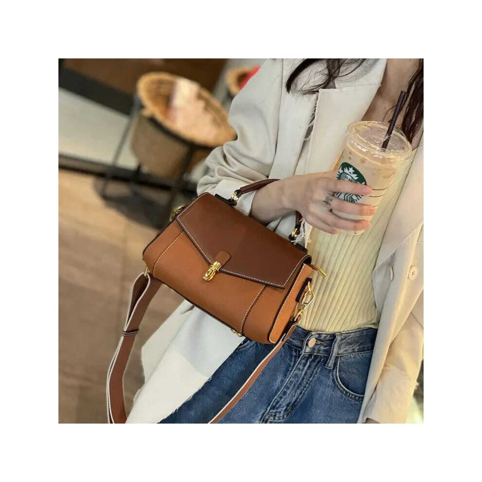 (caramel) Cow Leather Women's Luxury Bag New Fashion Trendy All-match Genuine Leather Shoulder Bag Ladies' Cowhide Handbag High Quality