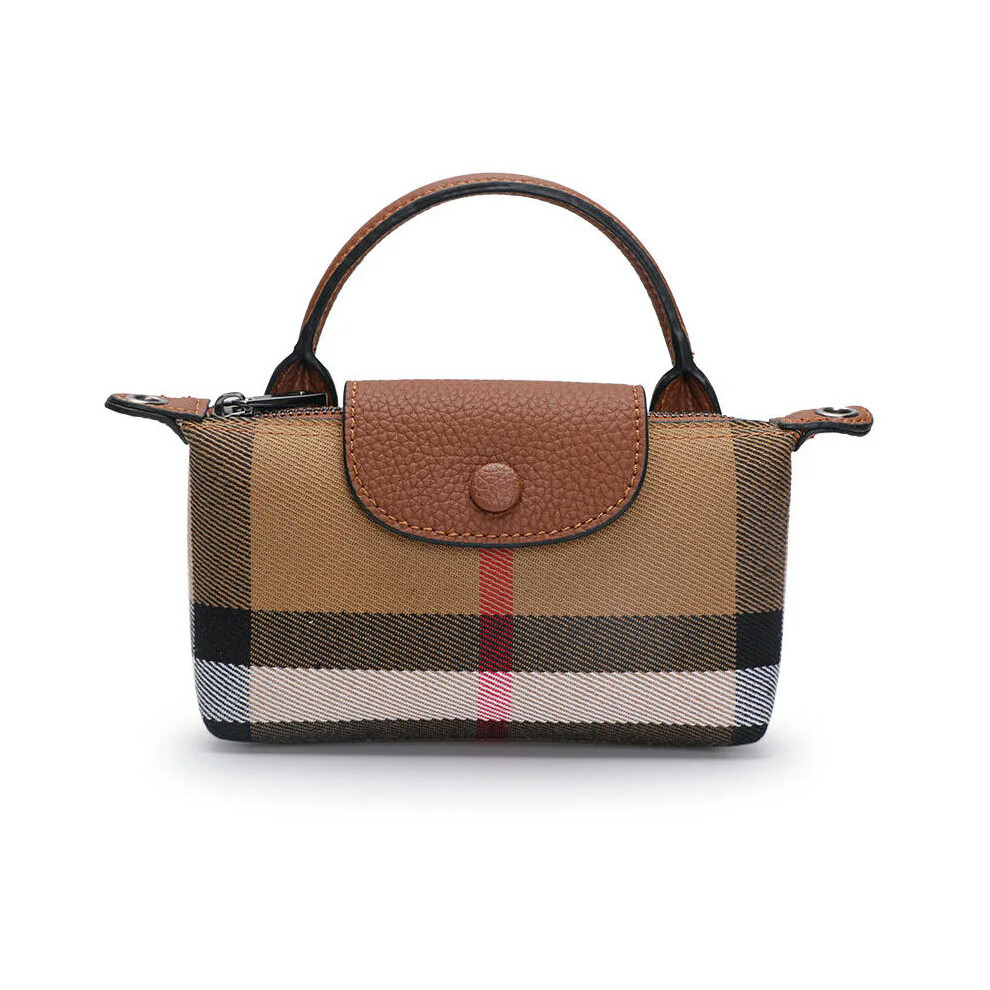 (Caramel) Fashion Genuine Leather Small Bag Tide 2023 New Casual Cowhide Mini Bag Mobile Phone Bag Plaid Crossbody Bag