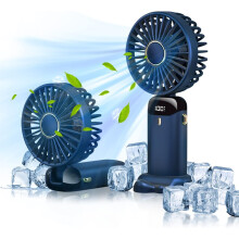 (blue) Portable Handheld Fan,Hanging Neck Fan 90° Adjustable USB Rechargeable 4000mAh Quiet Personal Fan with 5 Speeds