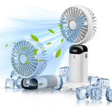 (white) Portable Handheld Fan,Hanging Neck Fan 90° Adjustable USB Rechargeable 4000mAh Quiet Personal Fan with 5 Speeds