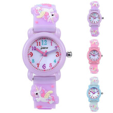 (Light Purple) Kids Girls 3d Cartoon Unicorn Watch Adjustable Strap Quartz Analogue Wristwatch Brithday Party Gifts