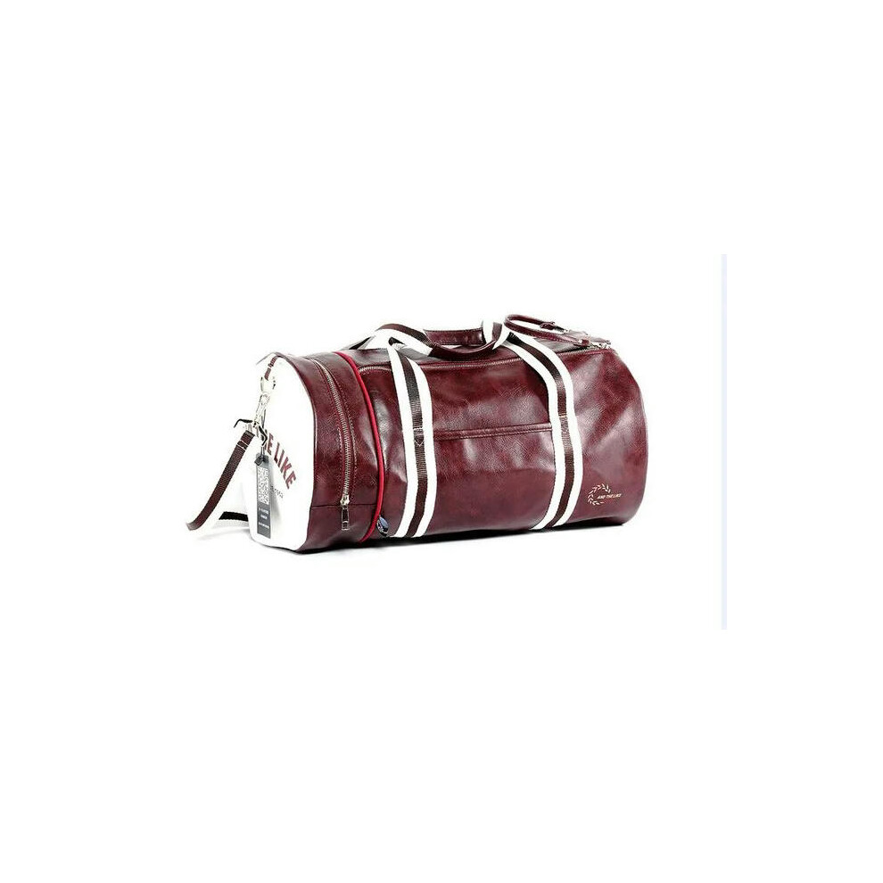 (Burgundy) Sport Gym Bag for Women Men Shoulder Bags With Shoes Storage Pocket Fitness Training Waterproof Leather Travel Bag Handbag Daily