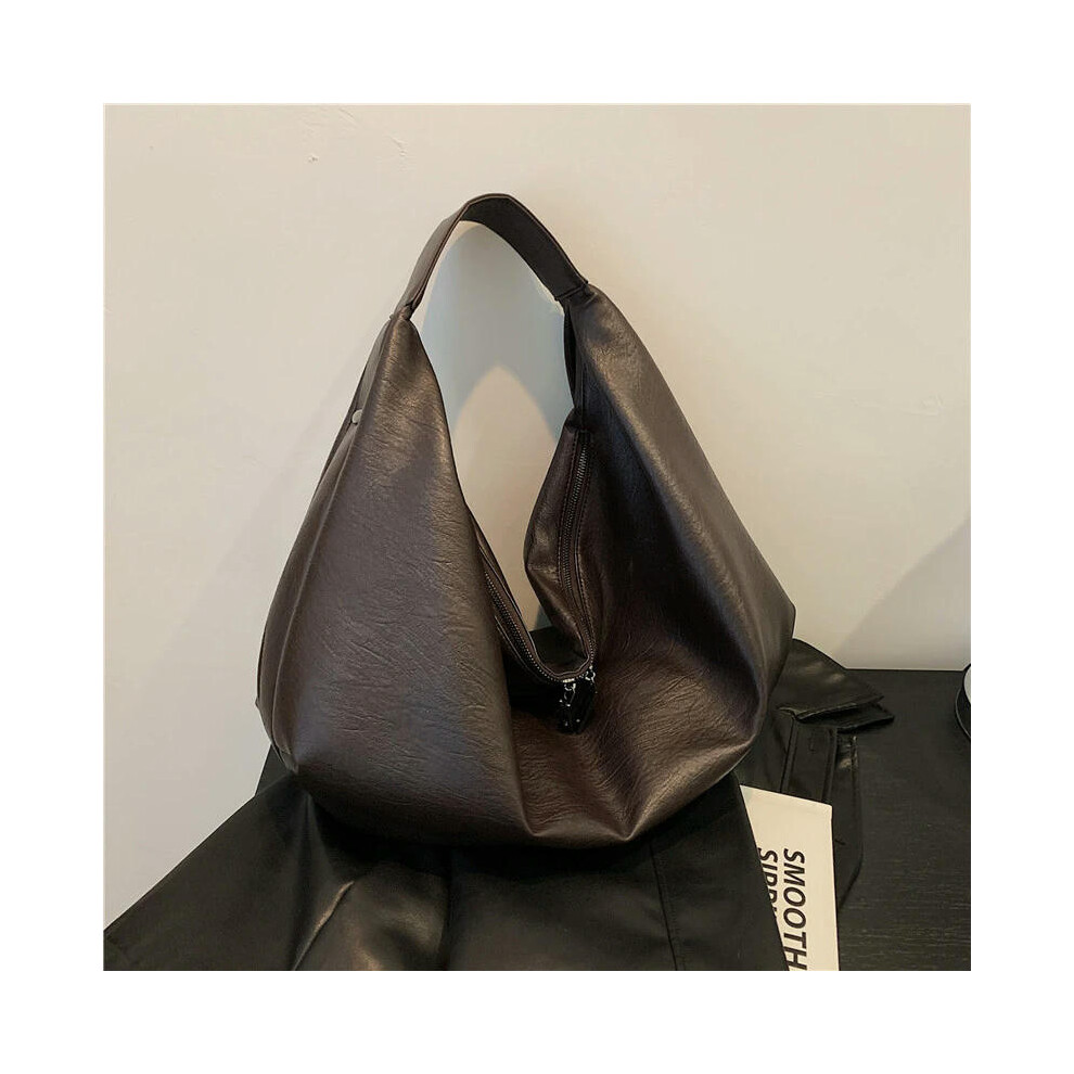 (Chocolate) Big Black Shoulder Bags for Women Large Hobo Shopper Bag Solid Color Quality Soft Leather Crossbody Handbag Lady Travel Tote Bag