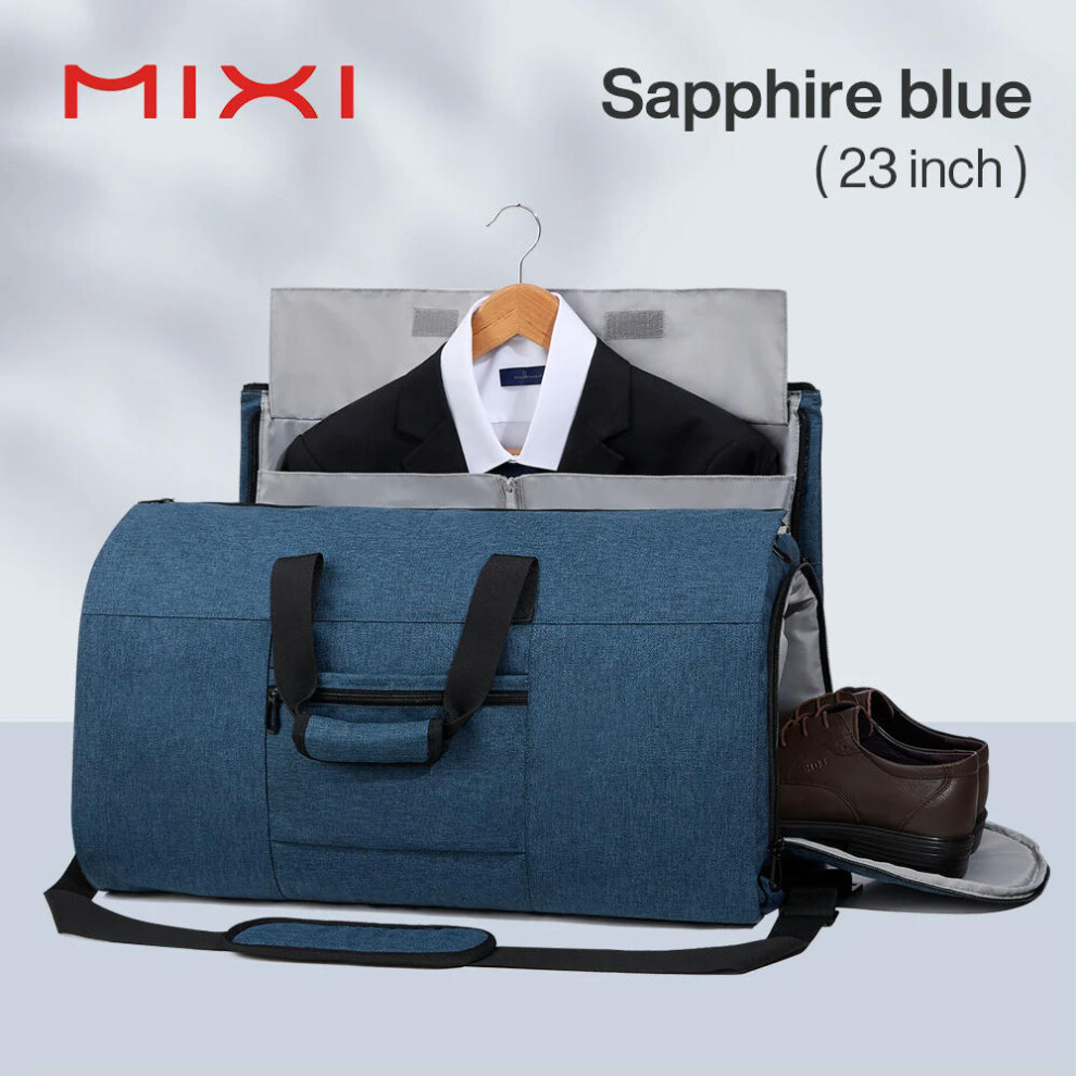 (Blue) Mixi Multifunctional Convertible Garment Duffel Bag Suit Storage Bag With Shoe Pouch Large Capacity Carry On Luggage For Travel