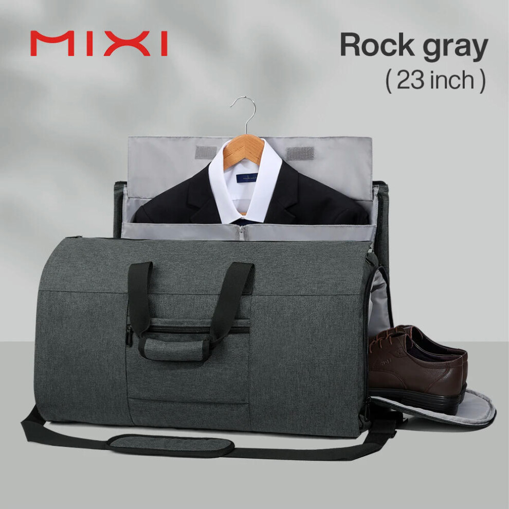 (Gray) Mixi Multifunctional Convertible Garment Duffel Bag Suit Storage Bag With Shoe Pouch Large Capacity Carry On Luggage For Travel