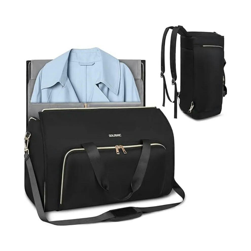 (Black) Travel Suit Bag Convertible Garment Bag Wearable Folding Storage Hanging Clothes Bag Crossbody Convertible Backpacks