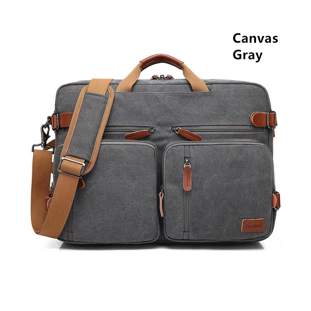 (Canvas Gray, 17 inch) Handbag Business Briefcase Rucksack Convertible Backpack Laptop Bag 15.6 17.3 Inch Notebook Bag Shoulder Messenger Laptop Case