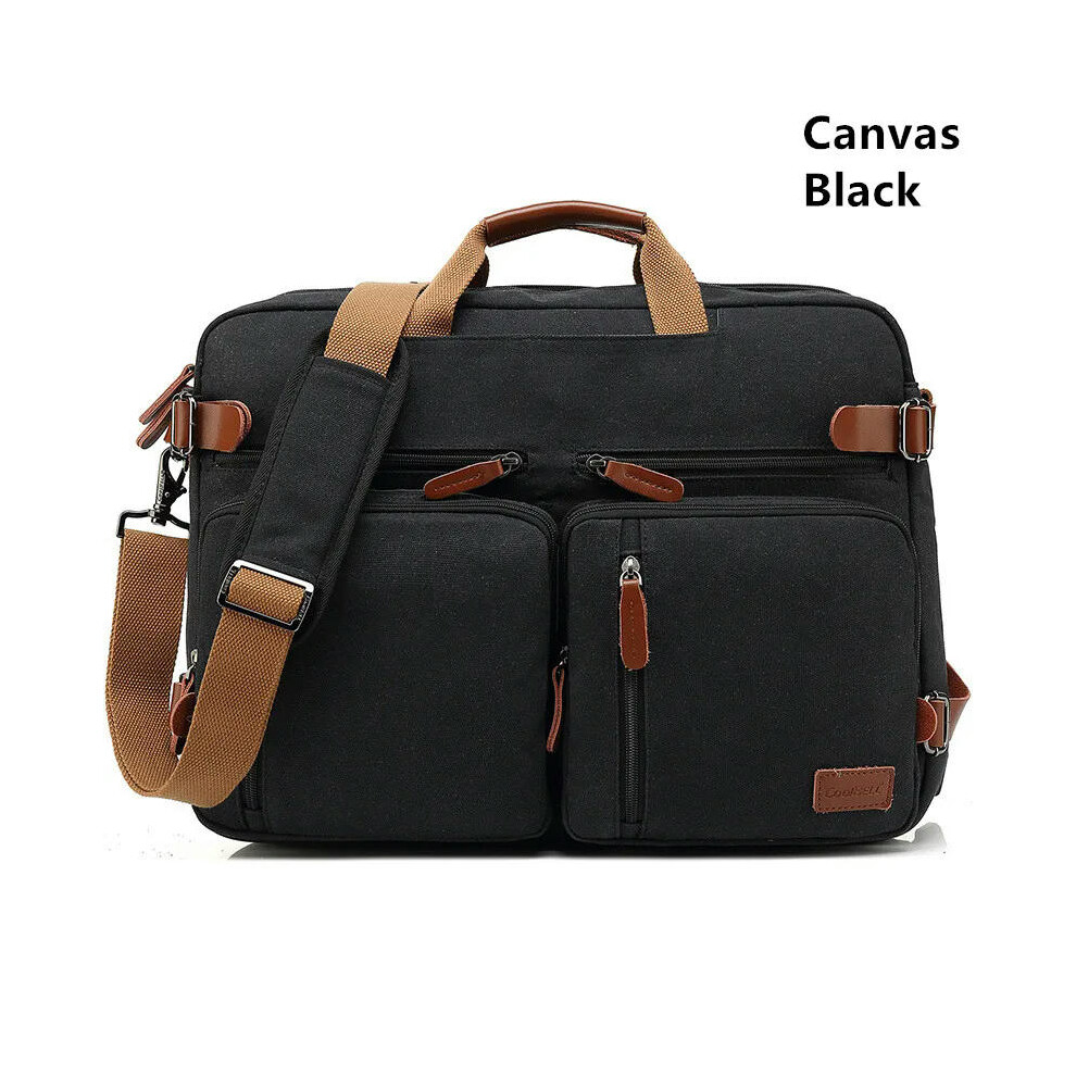 (Canvas Black, 17 inch) Handbag Business Briefcase Rucksack Convertible Backpack Laptop Bag 15.6 17.3 Inch Notebook Bag Shoulder Messenger Laptop Case