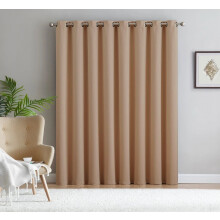 (Beige, 66" x 84") 100 % Blackout Eyelet Ring Top Curtain Pair Thermal Insulated with Tie Backs