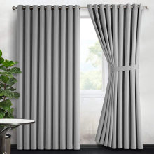 (Light Grey Silver, 66" x 72") 100 % Blackout Eyelet Ring Top Curtain Pair Thermal Insulated with Tie Backs