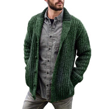 (Green, S) Mens Knit Cardigan With Front Buckle Loose Fit Sweater Shawl Collar Long Sleeve