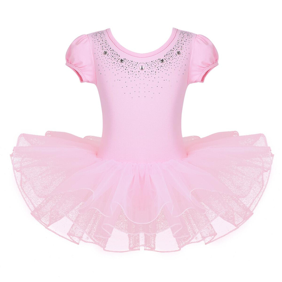 (Pink, 4T) Girl Rhinestone Ballet Tutu Dress Children's Ballerina Party Costume Kid Dancewear Gymnastic Leotard Stage Professional Clothing