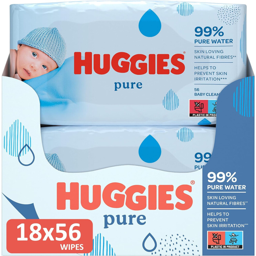 Huggies Pure Baby Wipes 18 Packs 1008 Wipes Total  99 Percent Pure Water Wipes  Fragrance Free for Gentle Cleaning and Protection Natural Wet Wipes