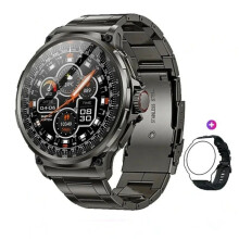 (Black Steel) Smart Watch For Men 100 Days Extra-Long Battery 1.85" HD Large Round Screen