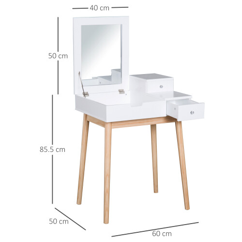Homcom HOMCOM Dressing Table Vanity Desk Flip-up Mirror 2 Drawers, White 1