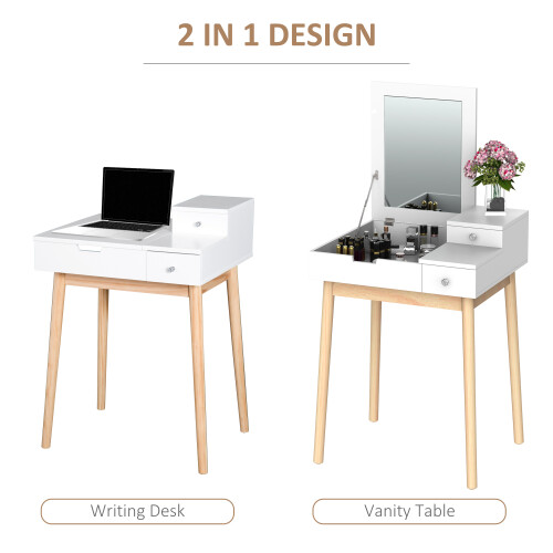 Homcom HOMCOM Dressing Table Vanity Desk Flip-up Mirror 2 Drawers, White 2