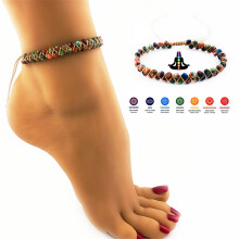 (Multicolored) Colorful Natural Stone Beads Handmade Braided Anklet Adjustable Ankle Bracelet