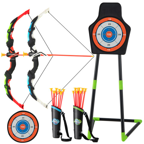 Casart 2-Pack Bow Arrow Set for Kids LED Light Up Archery Toy Set w/ Standing Target