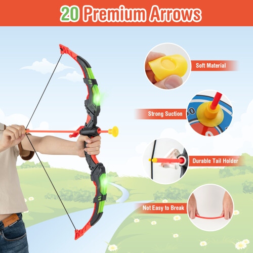 Casart 2-Pack Bow Arrow Set for Kids LED Light Up Archery Toy Set w/ Standing Target 2