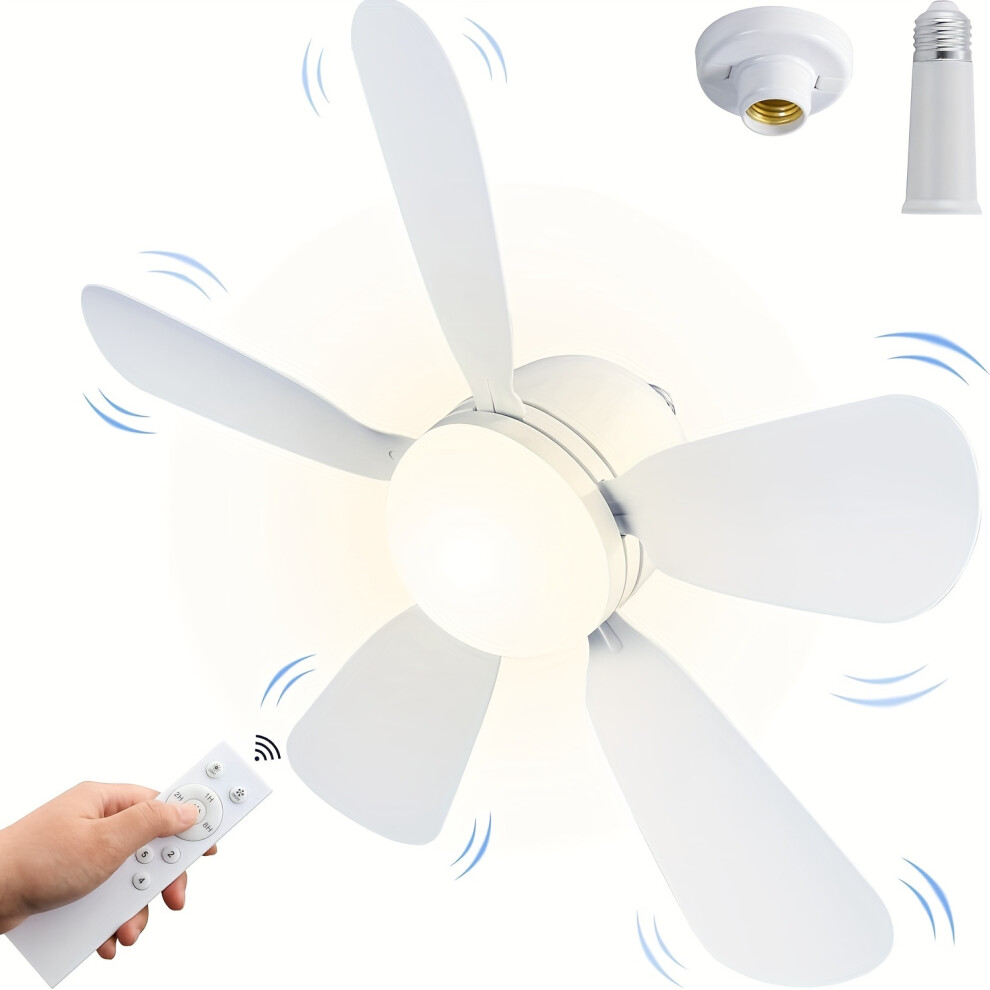 (White) Ceiling Fan Light with Remote, 3 Lights 3-Speed Powerful Airflow Quiet Socket Fan