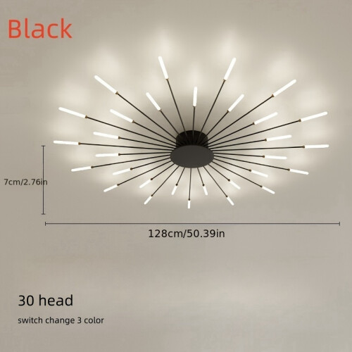 (Black Fireworks) Modern Luxury LED Ceiling Light, Cast Iron, Sputnik Firework Chandelier