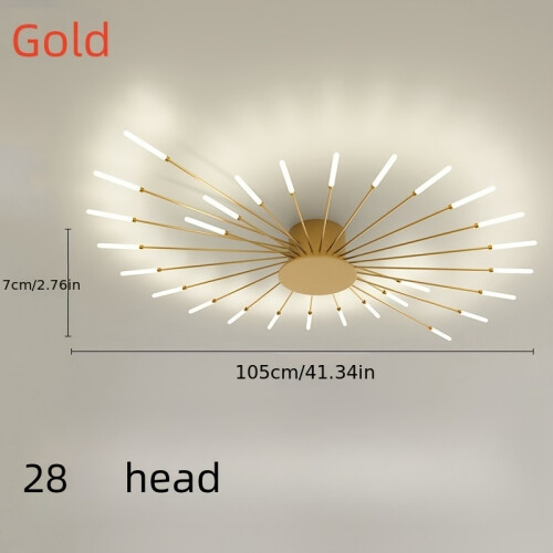 (Golden Fireworks) Modern Luxury LED Ceiling Light, Cast Iron, Sputnik Firework Chandelier