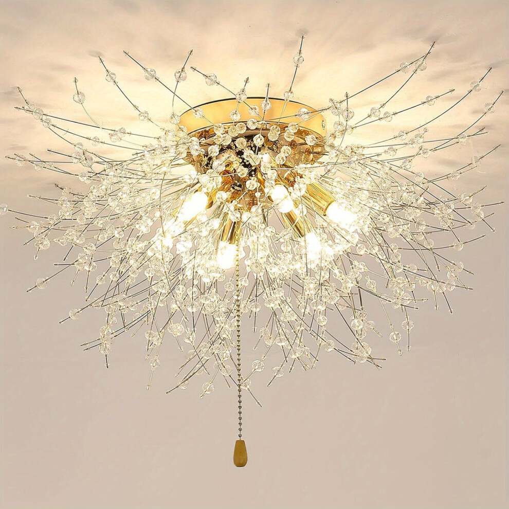 (Golden) Crystal Ceiling Light, Modern Fireworks Chandelier, LED Ceiling Light Dimmable