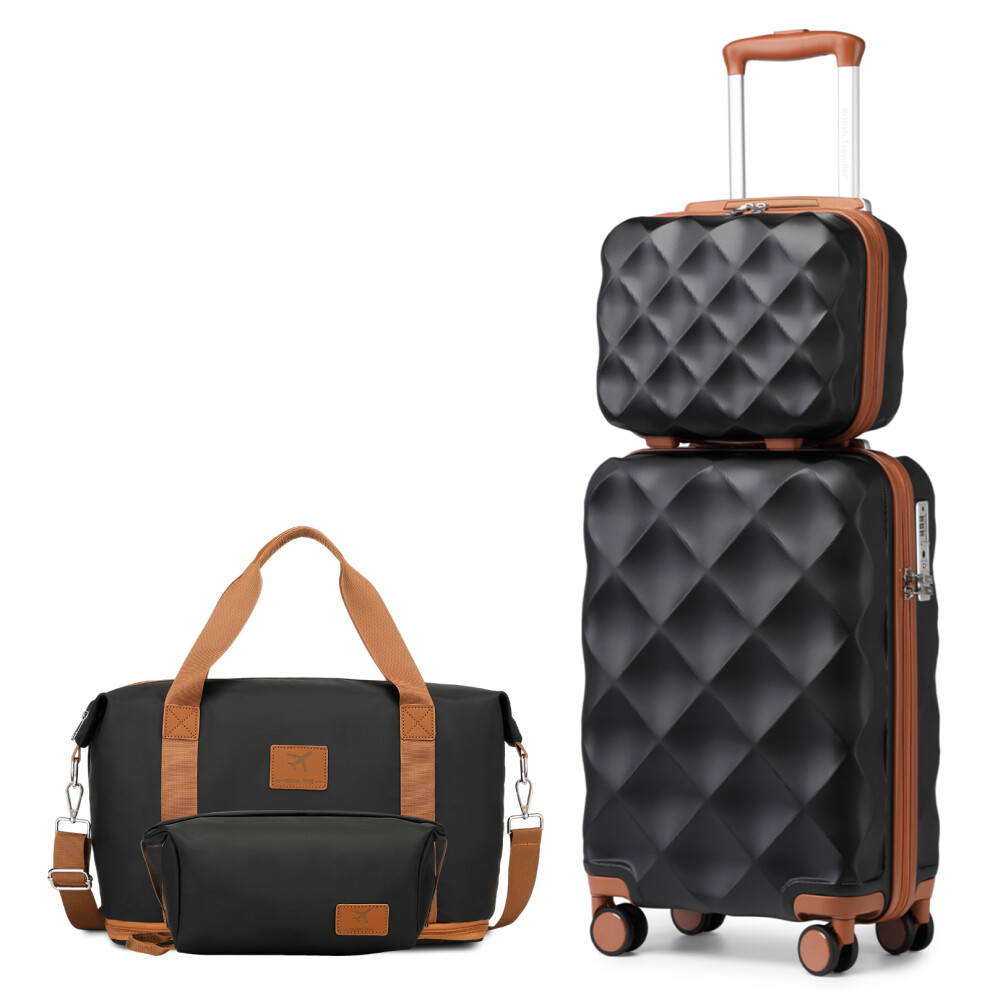 (Black Brown, 13+20 inch + 2 Bags) 3 to 6 pieces Travel Set ABS Hard Shell Suitcase And  36L Travel Bag Clutch Bag