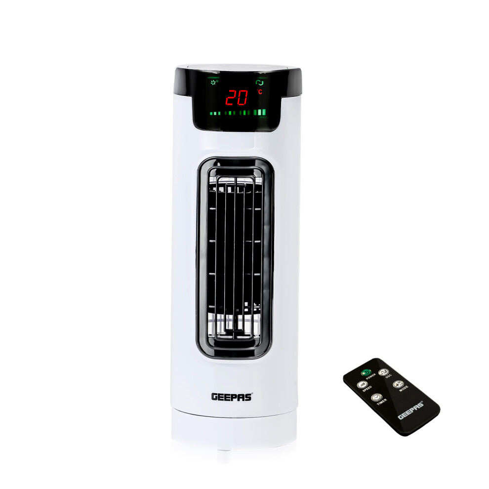 GEEPAS Mini Tower Fan With Remote Control | Portable Oscillating Cooling 3 Speeds With 7.5H Timer