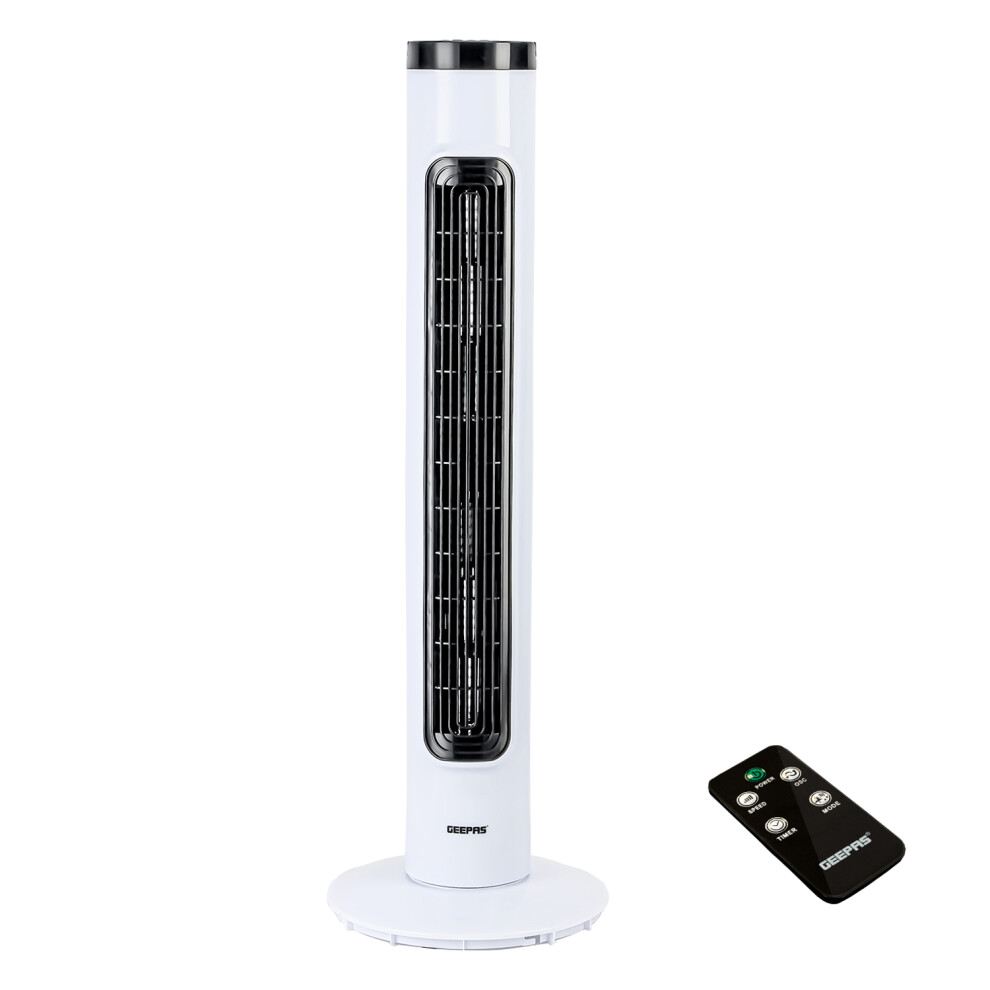 GEEPAS 32" Tower Fan with Remote Control | Portable Bladeless Oscillating Cooling 3 Speed Level 3 Mode With 7.5H Timer