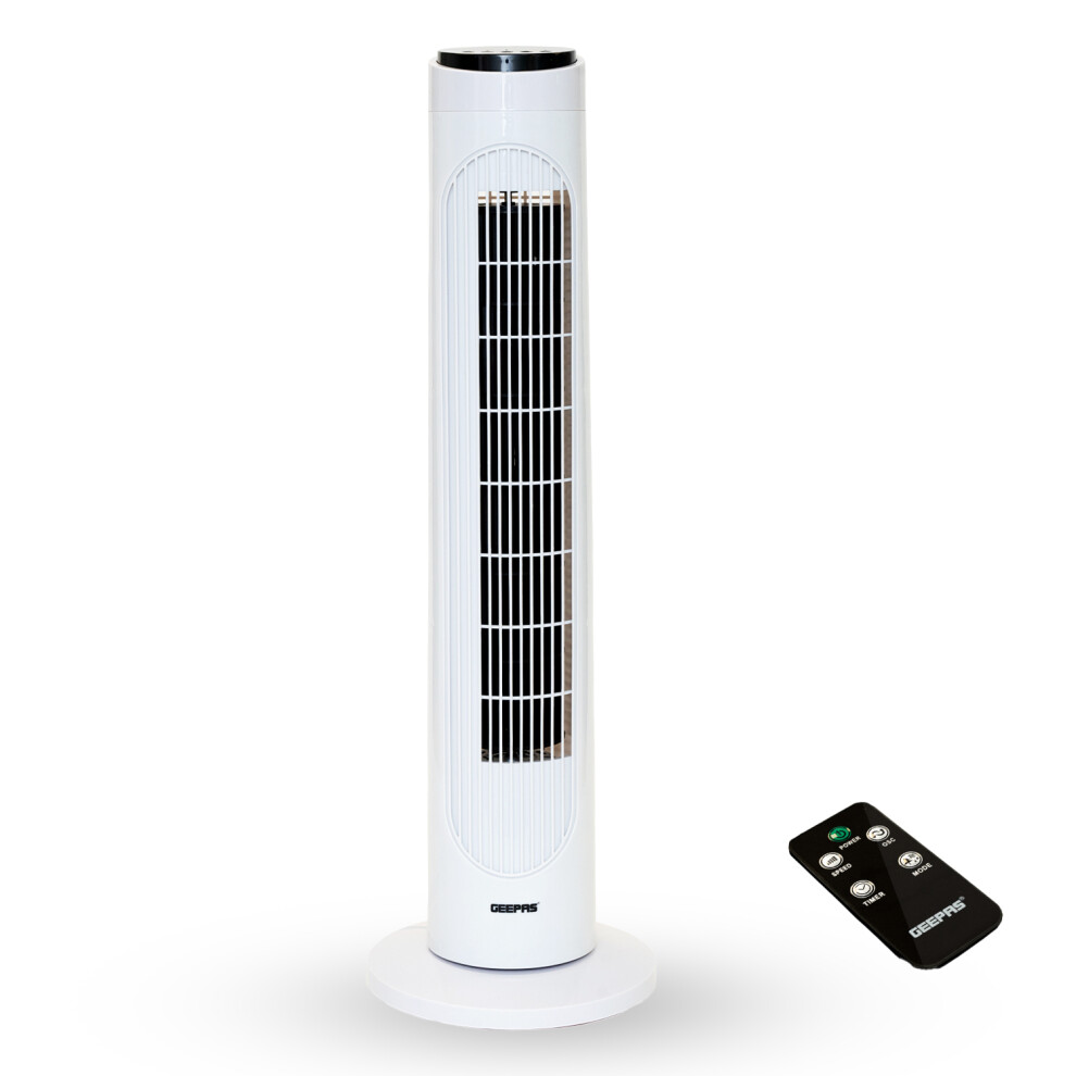 GEEPAS 29" Tower Fan with Remote Control | Portable Bladeless Oscillating Cooling 3 Speed Level 3 Mode With 7.5H Timer