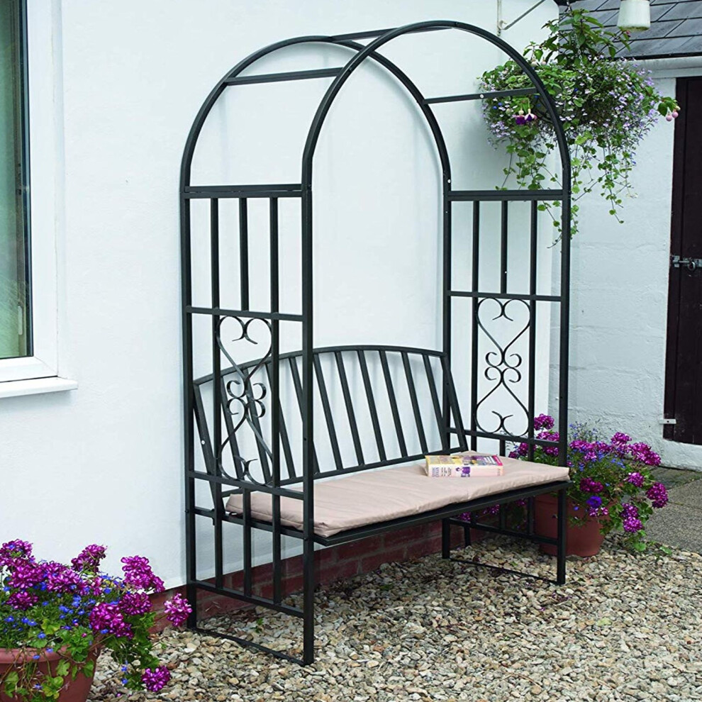 Garden Metal Black Rose Arch Trellis With Bench Pergola Arbour