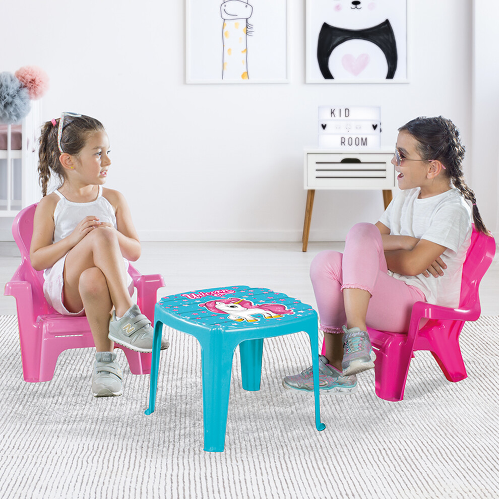 Dolu Kids Table 2 Chairs Play Desk Outdoor Furniture Activity Unicorn