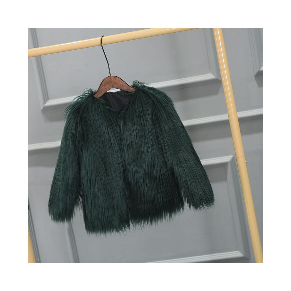 (Dark Green, 5-6Years) Kids Girls Short Fur Coat outwear Winter Jacket UK