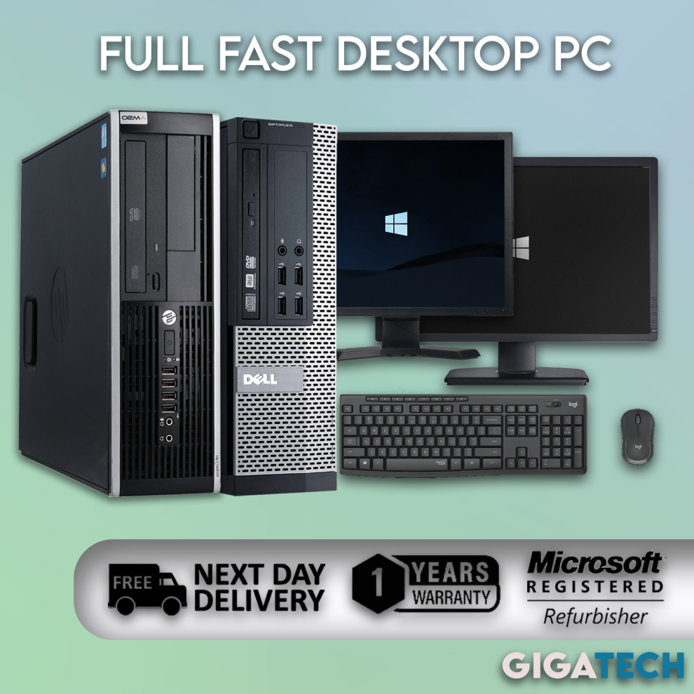 (Intel Core i5, 1TB HDD) Fast Desktop Computer PC Bundle DELL/HP +8GB RAM Windows 10 + WiFi + 19 Monitor