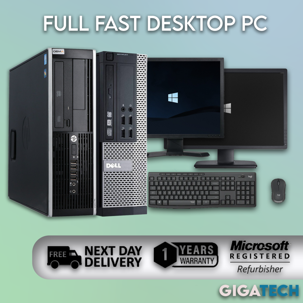 (Intel Core I5, 500Gb Hdd) Fast Desktop Computer Pc Bundle Dell/Hp +8Gb Ram Windows 10 + Wifi + 19 Monitor 5056451757555