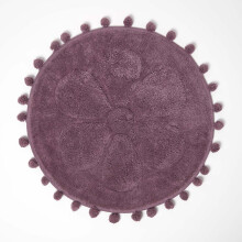 (Pink) HOMESCAPES Floral Bath Mat 100% Cotton with Pom Pom Edges