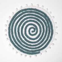 (Blue) HOMESCAPES Spiral Cotton Bath Mat with Pom Pom Edges