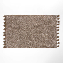 (Brown) HOMESCAPES Tufted 100% Cotton Bath Mat with Pom Pom Edges 50 x 80 cm