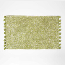 (Green) HOMESCAPES Tufted 100% Cotton Bath Mat with Pom Pom Edges 50 x 80 cm