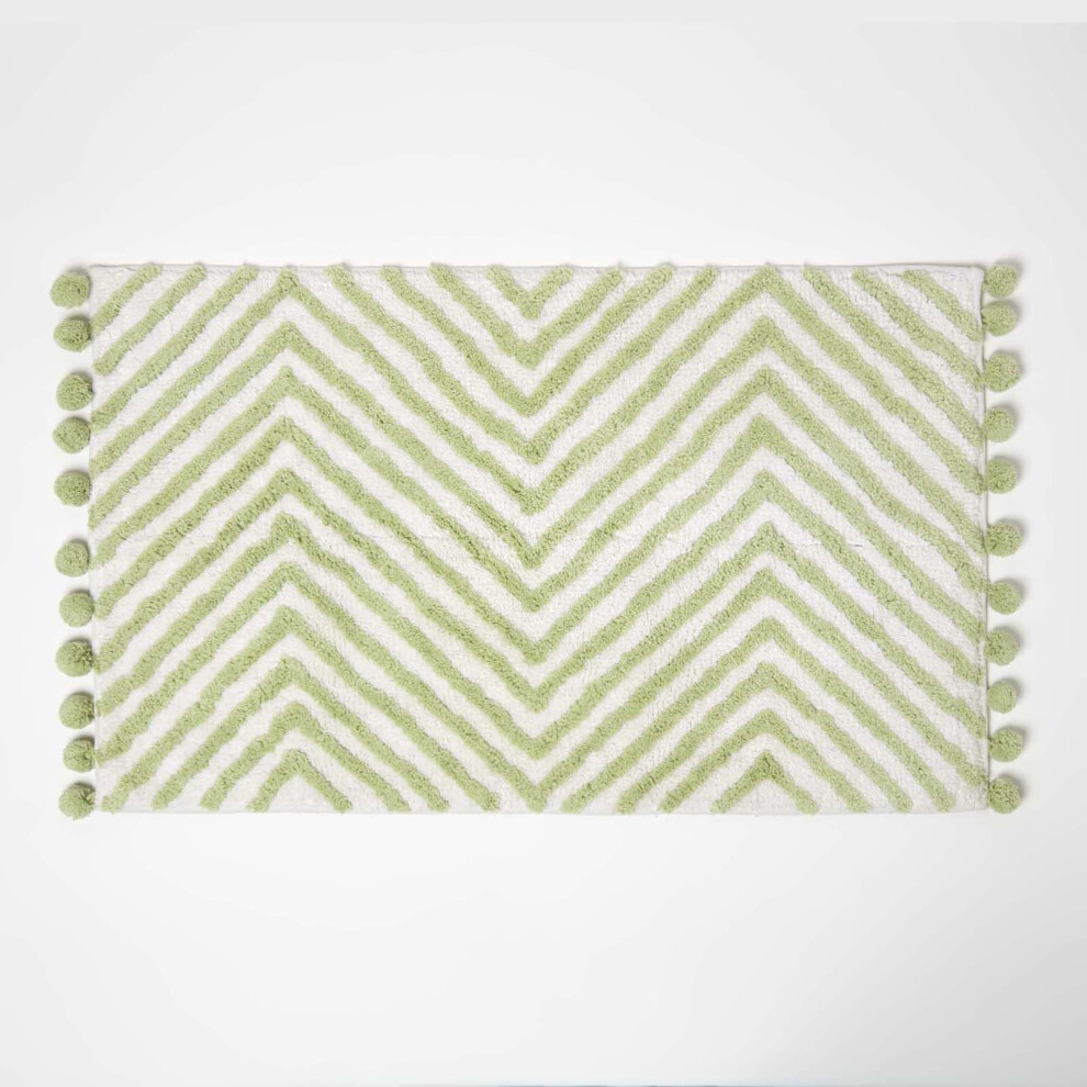 Bath Mat Tufted Zig Zag 100% Cotton with Pom Pom Edges